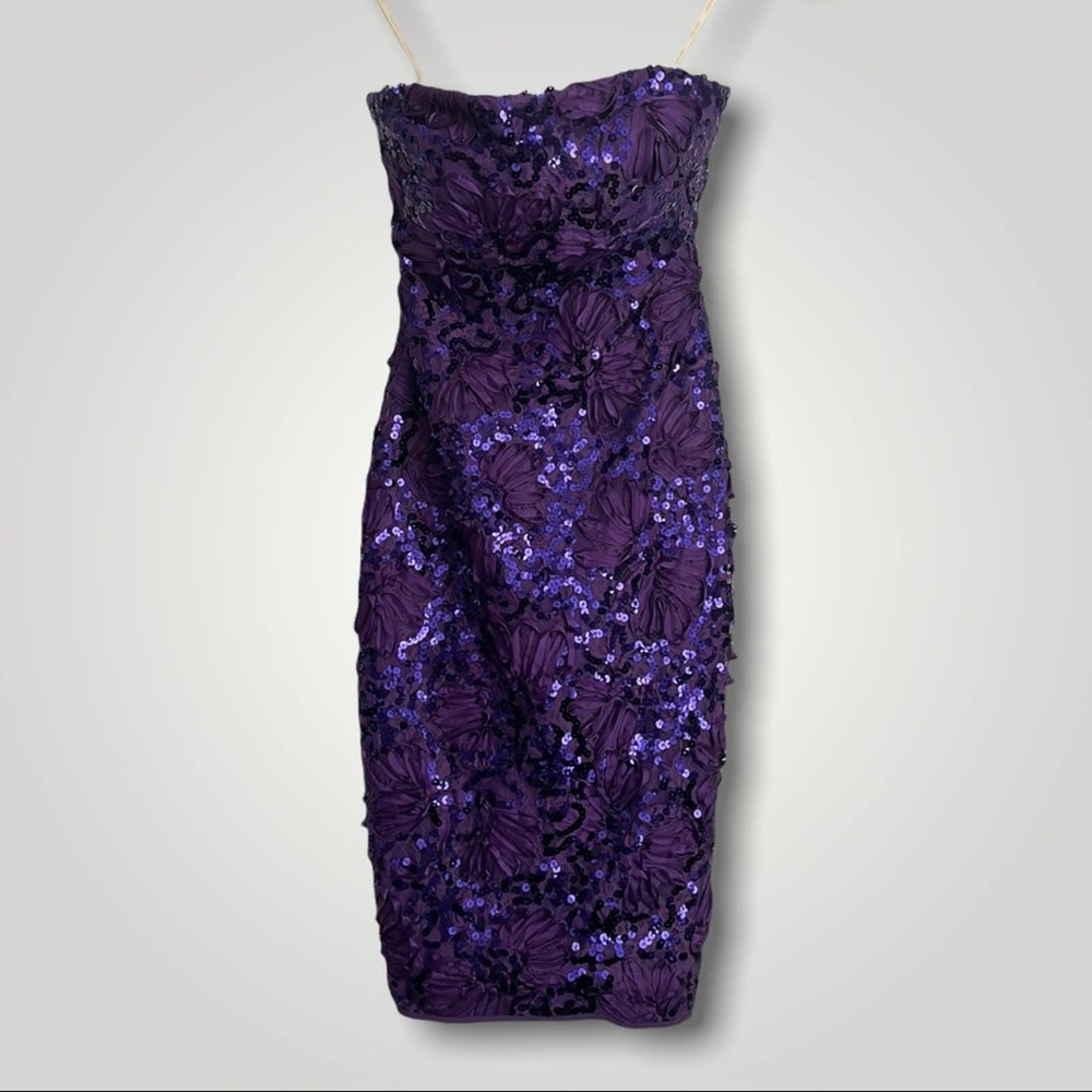 Marchesa Notte Purple Sequined Strapless Sheath Mini Dress Size 2